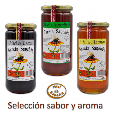 Pack Sabor y Aroma Selección de mieles Sabor y aroma: azahar, brezo y eucalipto.